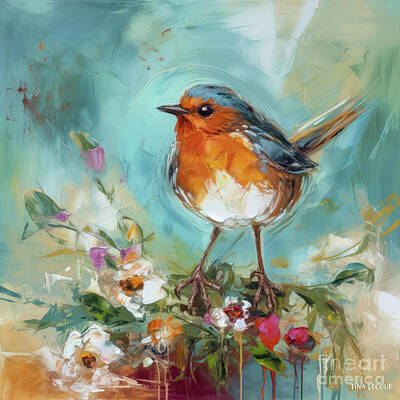 Landmarks Paintings - Happy Little Robin by Tina LeCour