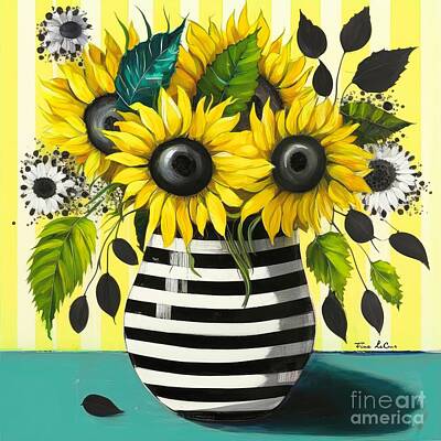 Sunflowers Paintings - Happy Sunflowers by Tina LeCour
