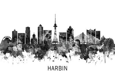 Brian Kesinger Steam Punk Illustrations - Harbin China Skyline BW by NextWay Art