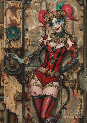 Steampunk Drawings - Harley Quinn as a Nature Spirit Depicting Harley Quinn as a mystical being connected to the natural world with elements of flora and fauna intertwined with her appearance by Donato Williamson