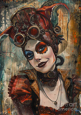 Steampunk Royalty-Free and Rights-Managed Images - Harley Quinn in Pop Surrealism Drawing Harley Quinn in a style reminiscent of pop surrealism blending elements of popular culture with dreamlike imagery by Donato Williamson