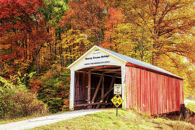 Auto Illustrations - Harry Evans Covered Bridge in Autumn by Susan Rissi Tregoning