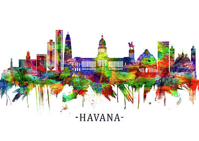 Abstract Skyline Mixed Media - Havana Cuba Skyline by NextWay Art