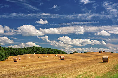 Royalty-Free and Rights-Managed Images - Haybales, Upstaged - straw bales in Dane county WI field upstaged by a summer sky by Peter Herman