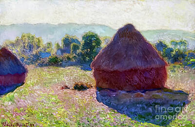 Vintage Buick - Haystacks Midday by Claude Monet 1890 by Claude Monet