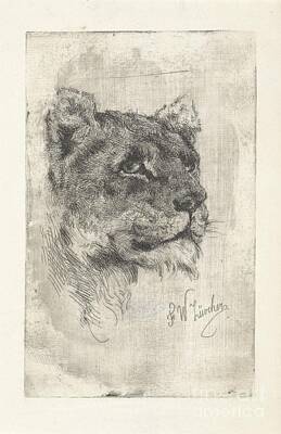 Abstract Dining - Head of a lioness Frederik Willem Zurcher 1845 - 1894 by Shop Ability