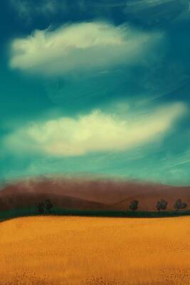 Landscapes Mixed Media - Heading home before dusk - Minimal Landscape Painting - Colorful, Poetic Abstract by Cosmic Soup