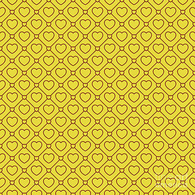 Royalty-Free and Rights-Managed Images - Heart Dots A With Diagonal Grid Pattern in Golden Yellow And Chestnut Brown n.2618 by Holy Rock Design