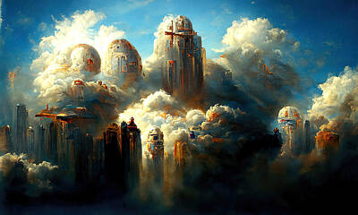 Surrealism Paintings - Heavenly City, 02 by AM FineArtPrints