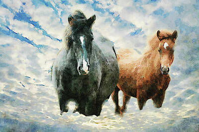 Surrealism Mixed Media Rights Managed Images - Heavenly Horses  Royalty-Free Image by Shelli Fitzpatrick