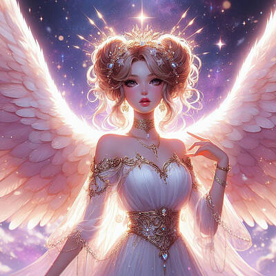 Fantasy Digital Art - Heavenly Majesty -  Angelic Art Print by Eve Designs