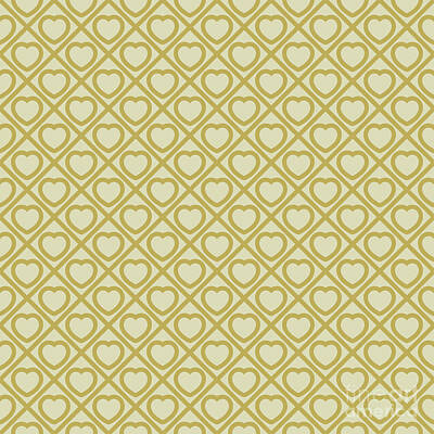 Royalty-Free and Rights-Managed Images - Heavy Diagonal Grid With Line Heart Pattern in Dutch White And Desert Yellow n.2957 by Holy Rock Design