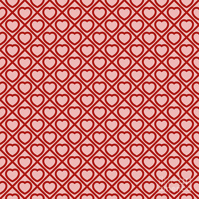 Royalty-Free and Rights-Managed Images - Heavy Diagonal Grid With Line Heart Pattern in Light Coral And Venetian Red n.1846 by Holy Rock Design
