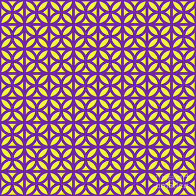 Royalty-Free and Rights-Managed Images - Heavy Four Leaf Circle Tile Pattern In Sunny Yellow And Iris Purple n.0636 by Holy Rock Design