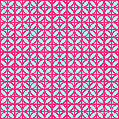 Royalty-Free and Rights-Managed Images - Heavy Four Leaf On Grid Pattern In Light Aqua And Raspberry Pink n.0002 by Holy Rock Design