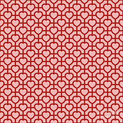 Royalty-Free and Rights-Managed Images - Heavy Grid With Line Heart Pattern in Light Coral And Venetian Red n.2563 by Holy Rock Design