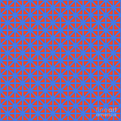 Royalty-Free and Rights-Managed Images - Heavy Isometric Grid Lattice Pattern In Red Orange And True Blue n.0125 by Holy Rock Design