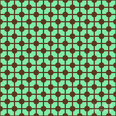 Royalty-Free and Rights-Managed Images - Heavy Line Grid With Filled Circle  Pattern in Mint Green And Chocolate Brown n.3063 by Holy Rock Design