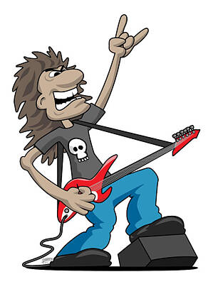 Rock And Roll Digital Art - Heavy Metal Rock Guitarist Cartoon by Jeff Hobrath