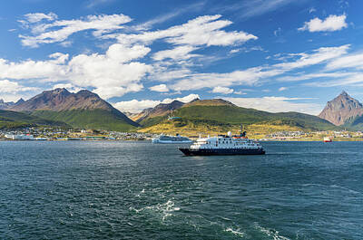 Skylines Photos - Hebredian Sky expedition cruise ship at anchor in Ushuaia by Steven Heap