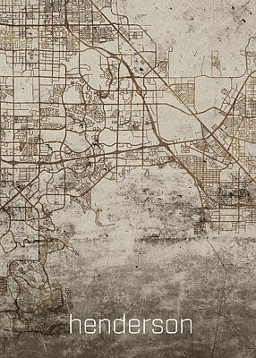 City Scenes Mixed Media - Henderson Nevada Vintage City Street Map on Cement Background by Design Turnpike