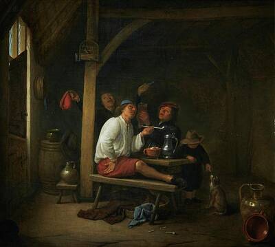 Beer Painting Rights Managed Images - HENDRICK MAERTENSZ. SORGH Rotterdam 1609 or 1611  1670 A TAVERN SCENE WITH PEASANTS SMOKING AND DRIN Royalty-Free Image by Artistic Rifki