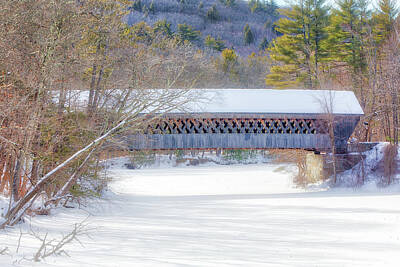 Landscape Royalty-Free and Rights-Managed Images - Henniker Covered Bridge New Hampshire Winter by Juergen Roth