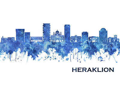 Game Of Chess - Heraklion Greece Skyline Blue by NextWay Art