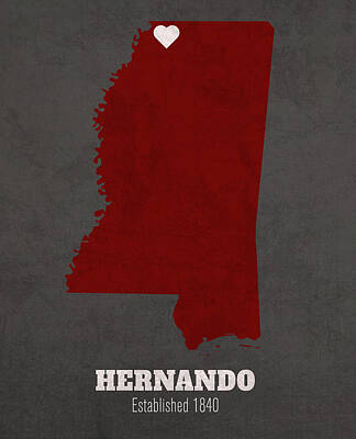 City Scenes Mixed Media Rights Managed Images - Hernando Mississippi City Map Founded 1840 Mississippi State University Color Palette Royalty-Free Image by Design Turnpike