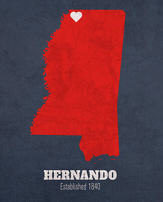 City Scenes Mixed Media - Hernando Mississippi City Map Founded 1840 University of Mississippi Color Palette by Design Turnpike