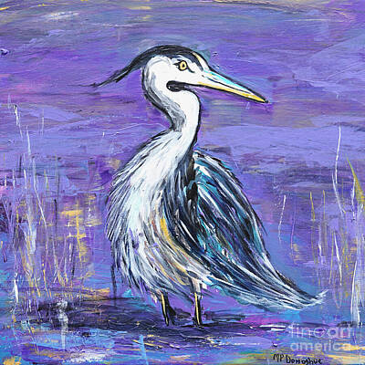 Beach Paintings - Heron on Purple  by Patty Donoghue