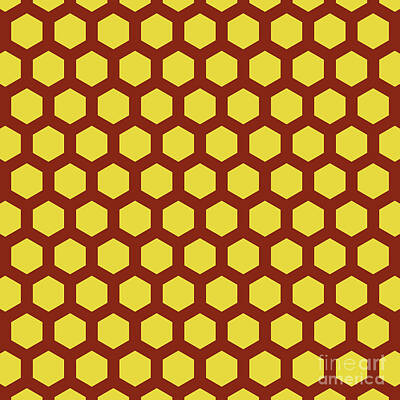 Royalty-Free and Rights-Managed Images - Hexagon Honeycomb Japanese Kikko Pattern in Golden Yellow And Chestnut Brown n.3090 by Holy Rock Design