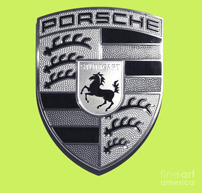 Sports Photos - High Res Porsche Emblem Isolated BW by Stefano Senise
