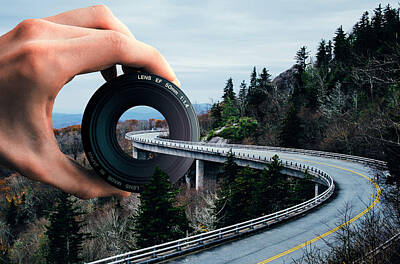 Surrealism Digital Art Rights Managed Images - Highway Bridge and Lens Camera Surreal Royalty-Free Image by Barroa Artworks
