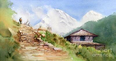 Mountain Paintings - Hilltop Homestead by Anjuna Sainath