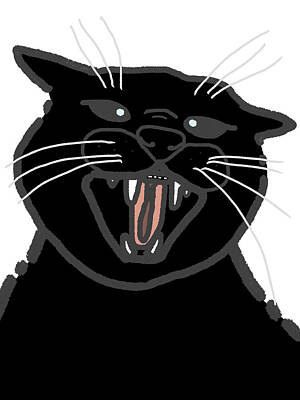 Mammals Drawings - Hissing Black Cat by Masha Batkova