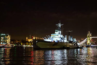 Classic Comic Book Covers - HMS Belfast on the Thames near Tower bridge by Ann Biddlecombe