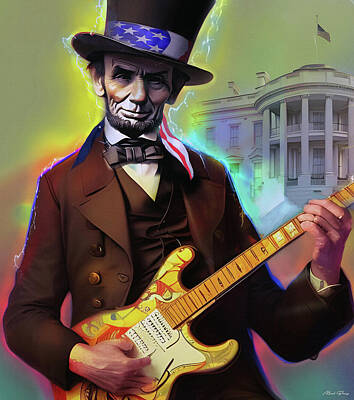 Politicians Digital Art Royalty Free Images - Honest Abe Rocks the White House Royalty-Free Image by Mal Bray