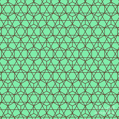 Royalty-Free and Rights-Managed Images - Honeycomb With Star Grid Pattern in Mint Green And Chocolate Brown n.1845 by Holy Rock Design