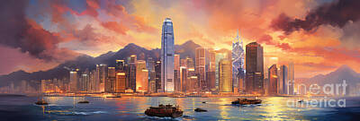 City Scenes Royalty Free Images - Hong Kong China With its iconic Victoria by Asar Studios Royalty-Free Image by Celestial Images