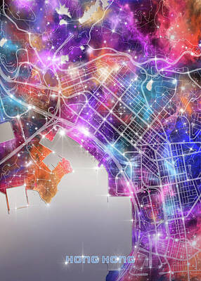 Cities Digital Art - Hong kong map galaxy by Bekim M