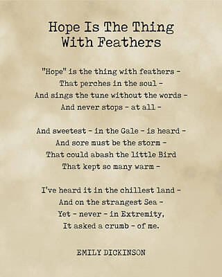 Animals Digital Art Royalty Free Images - Hope Is The Thing With Feathers - Emily Dickinson Poem - Literature - Typewriter Print 1 - Vintage Royalty-Free Image by Studio Grafiikka