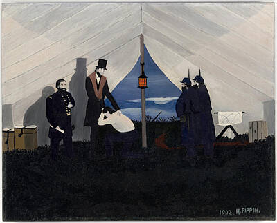 Politicians Paintings - Horace Pippin American 1888 1946 Abraham Lincoln the Great Emancipator Pardons the Sentry 1942 by Artistic Rifki