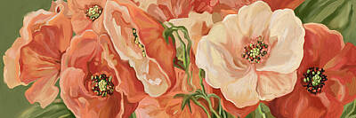 Floral Paintings - Horizontal Poppies Floral Art by Toni Grote