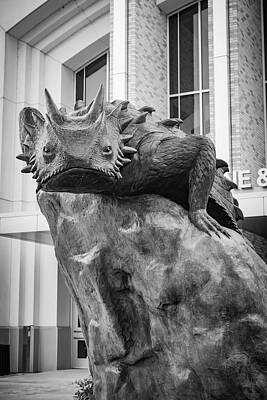 Lets Be Frank - Horned Frog Statue At TCU In Fort Worth Texas - Black and White by Gregory Ballos