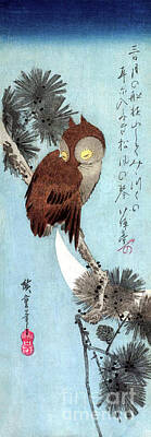Fromage - Horned Owl, Pine, and Crescent Moon - Hiroshige by Utagawa Hiroshige