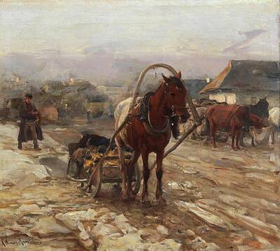 Lady Bug - Horse and Cart on the Village Street by Alfred