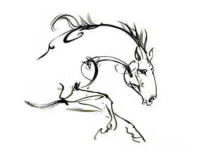 Animals Drawings - Horse ink drawing 2019 12 04 by Ang El