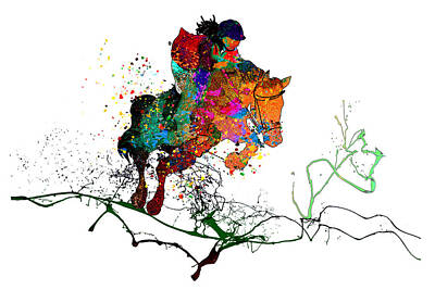 Mammals Mixed Media - Horse Jumping Passion 02 by Miki De Goodaboom