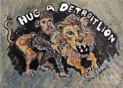 Football Mixed Media - Hug A Detroit Lion member by Geraldine Myszenski